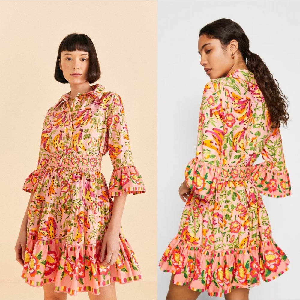 Farm Rio Printed Ruffle Shirt Dress
